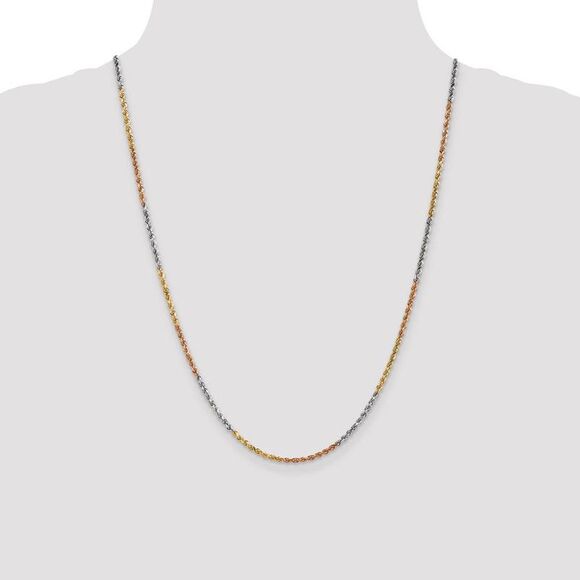 2.5mm, 14k Tri-Color Gold, D/C Solid Rope Chain Necklace, 24 Inch - Picture 2 of 8